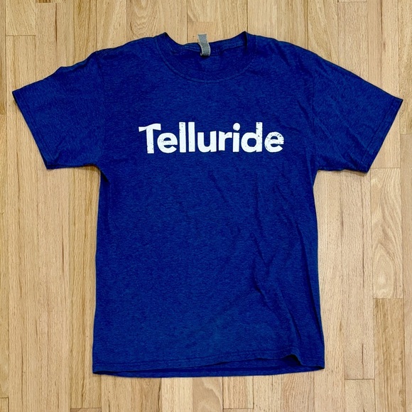 Women’s Small Telluride Graphic Tee, Blue + White, Cotton, Vintage, Small - Picture 1 of 2